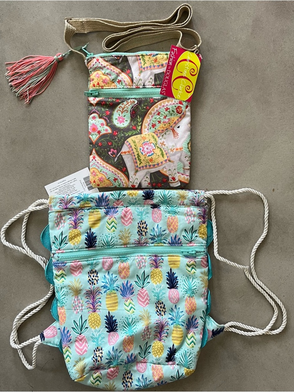 Christine Clark for Douglas Arabian Elephant & Pinapple Sak Pak Girls Bags NWT